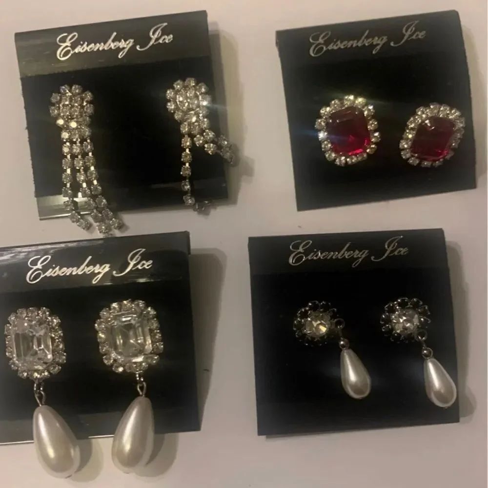 4 Eisenberg Ice Sterling Rhinestone Earrings.